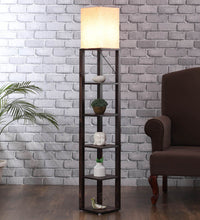 BEIGE FABRIC CORNER FLOOR LAMP WITH STORAGE