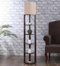 BEIGE FABRIC CORNER FLOOR LAMP WITH STORAGE