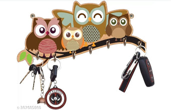 Sanded Edge Stylish' Owl Family Key Holder' for Home Decor, Living Room,Key Holder with 7 Stainless Steel Hooks,Package Contains 1 key holder